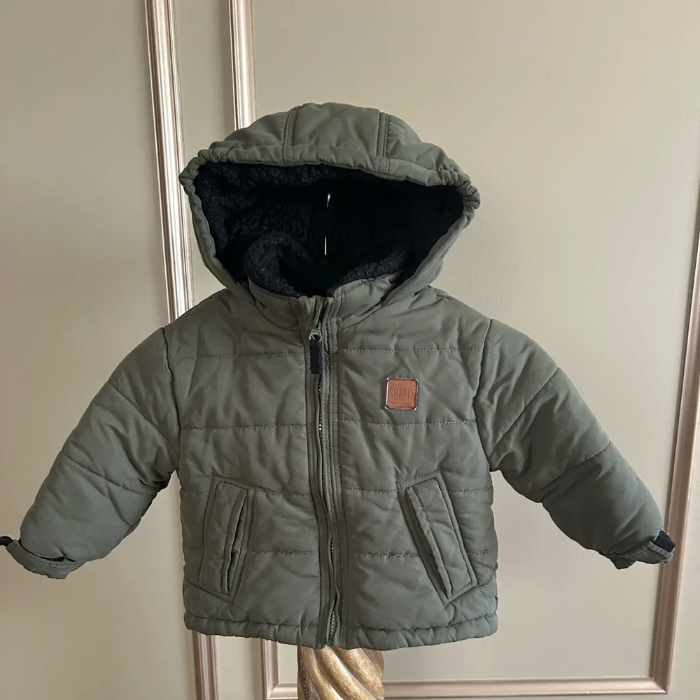 London Fog Boys Sherpa Lined Olive Green Puffer Jacket 24M